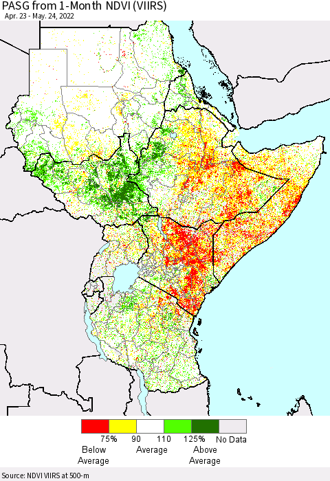 Eastern Africa PASG from 1-Month NDVI (VIIRS) Thematic Map For 5/17/2022 - 5/24/2022