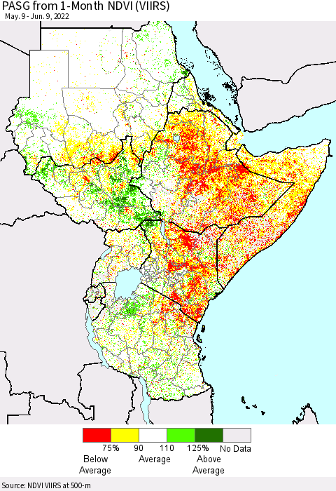 Eastern Africa PASG from 1-Month NDVI (VIIRS) Thematic Map For 6/2/2022 - 6/9/2022