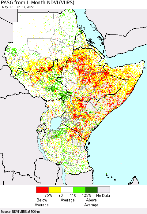 Eastern Africa PASG from 1-Month NDVI (VIIRS) Thematic Map For 6/10/2022 - 6/17/2022