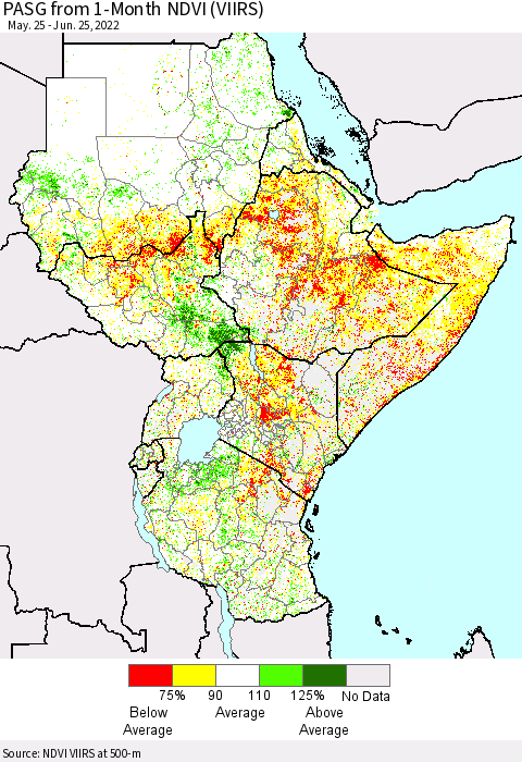 Eastern Africa PASG from 1-Month NDVI (VIIRS) Thematic Map For 6/18/2022 - 6/25/2022