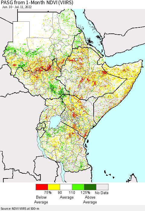 Eastern Africa PASG from 1-Month NDVI (VIIRS) Thematic Map For 7/4/2022 - 7/11/2022