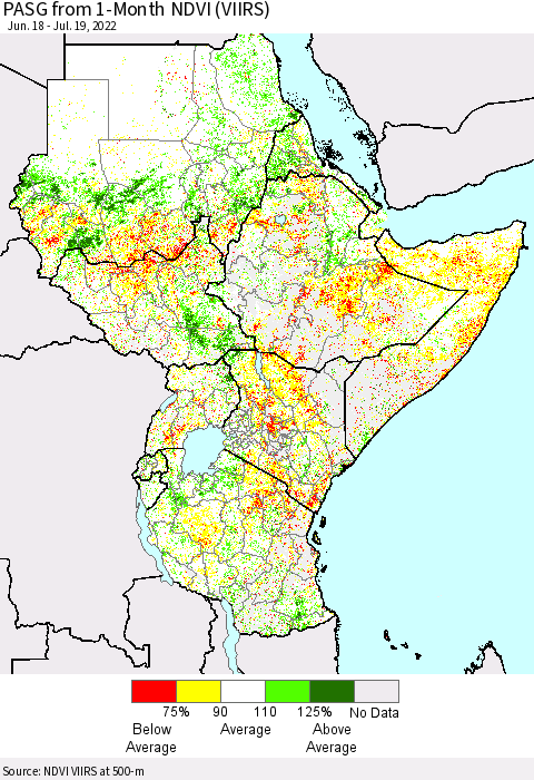 Eastern Africa PASG from 1-Month NDVI (VIIRS) Thematic Map For 7/12/2022 - 7/19/2022