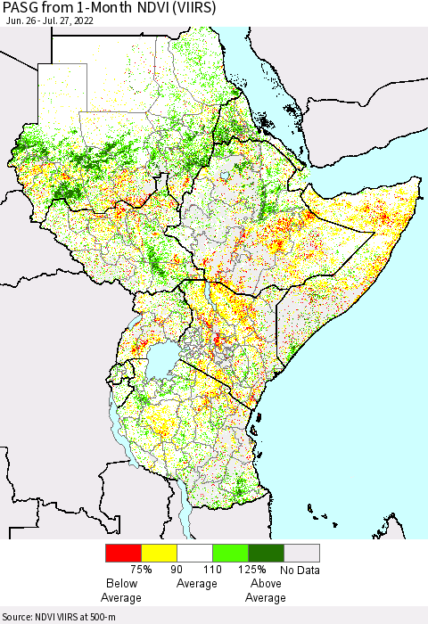 Eastern Africa PASG from 1-Month NDVI (VIIRS) Thematic Map For 7/20/2022 - 7/27/2022