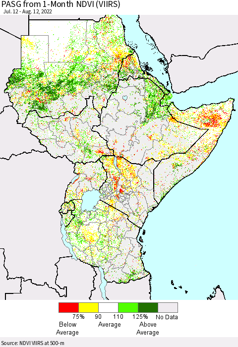 Eastern Africa PASG from 1-Month NDVI (VIIRS) Thematic Map For 8/5/2022 - 8/12/2022