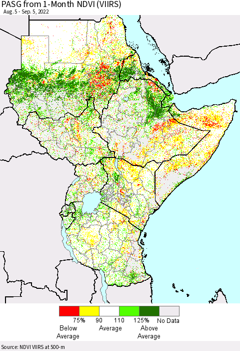 Eastern Africa PASG from 1-Month NDVI (VIIRS) Thematic Map For 8/29/2022 - 9/5/2022