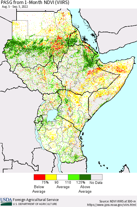 Eastern Africa PASG from 1-Month NDVI (VIIRS) Thematic Map For 9/1/2022 - 9/10/2022