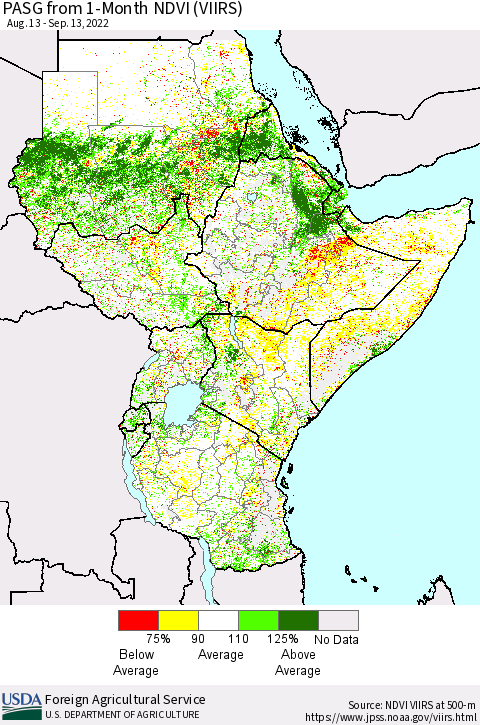 Eastern Africa PASG from 1-Month NDVI (VIIRS) Thematic Map For 9/11/2022 - 9/20/2022