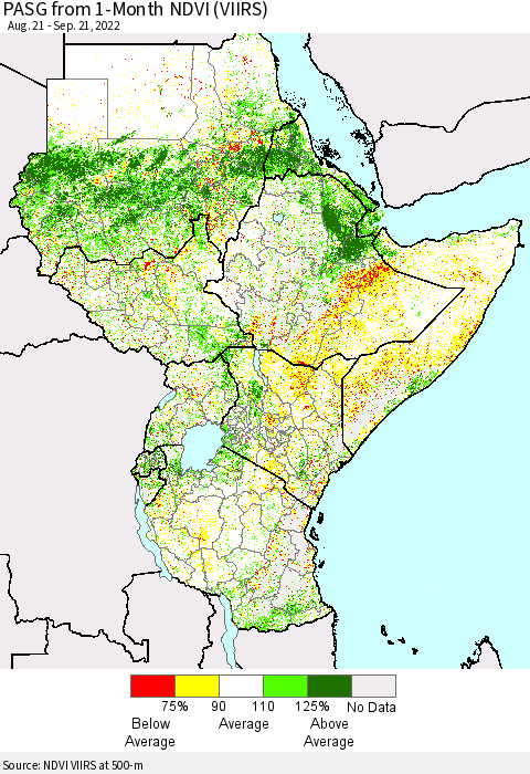 Eastern Africa PASG from 1-Month NDVI (VIIRS) Thematic Map For 9/14/2022 - 9/21/2022