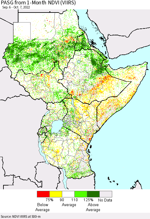 Eastern Africa PASG from 1-Month NDVI (VIIRS) Thematic Map For 9/30/2022 - 10/7/2022