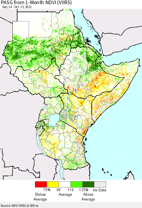 Eastern Africa PASG from 1-Month NDVI (VIIRS) Thematic Map For 10/8/2022 - 10/15/2022