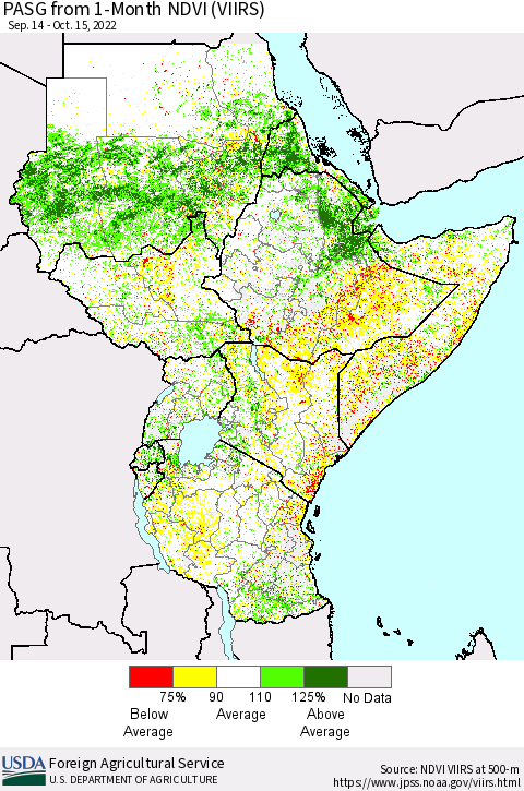 Eastern Africa PASG from 1-Month NDVI (VIIRS) Thematic Map For 10/11/2022 - 10/20/2022