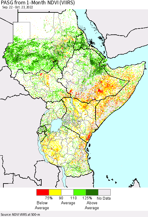 Eastern Africa PASG from 1-Month NDVI (VIIRS) Thematic Map For 10/16/2022 - 10/23/2022