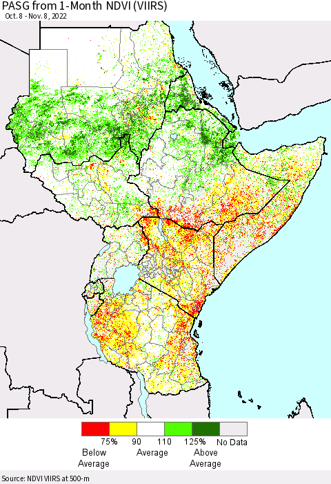 Eastern Africa PASG from 1-Month NDVI (VIIRS) Thematic Map For 11/1/2022 - 11/8/2022