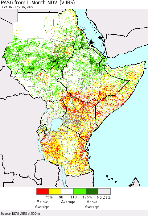 Eastern Africa PASG from 1-Month NDVI (VIIRS) Thematic Map For 11/9/2022 - 11/16/2022