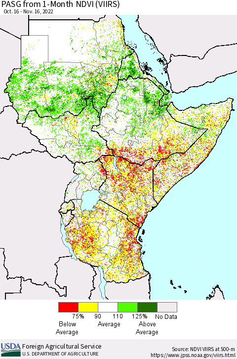 Eastern Africa PASG from 1-Month NDVI (VIIRS) Thematic Map For 11/11/2022 - 11/20/2022