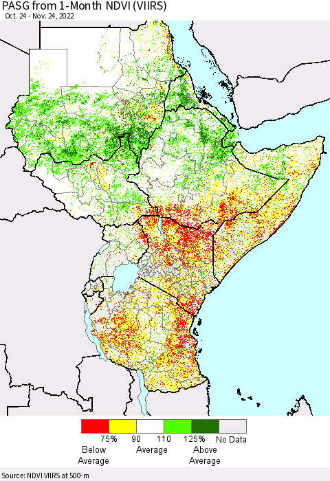 Eastern Africa PASG from 1-Month NDVI (VIIRS) Thematic Map For 11/17/2022 - 11/24/2022