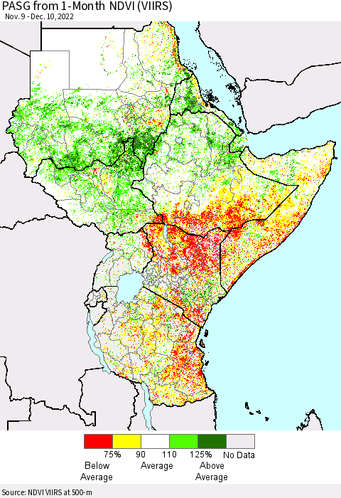 Eastern Africa PASG from 1-Month NDVI (VIIRS) Thematic Map For 12/3/2022 - 12/10/2022