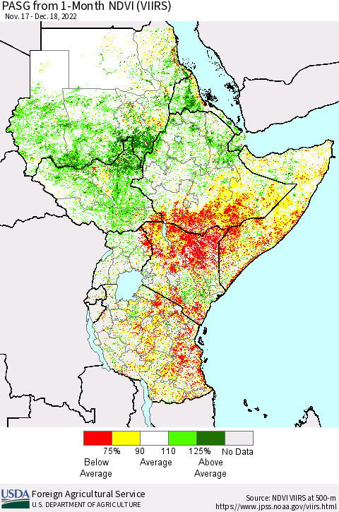 Eastern Africa PASG from 1-Month NDVI (VIIRS) Thematic Map For 12/11/2022 - 12/20/2022