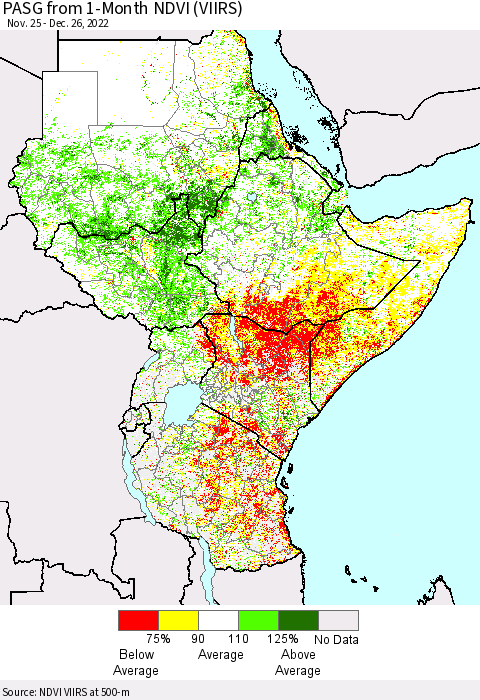 Eastern Africa PASG from 1-Month NDVI (VIIRS) Thematic Map For 12/19/2022 - 12/26/2022