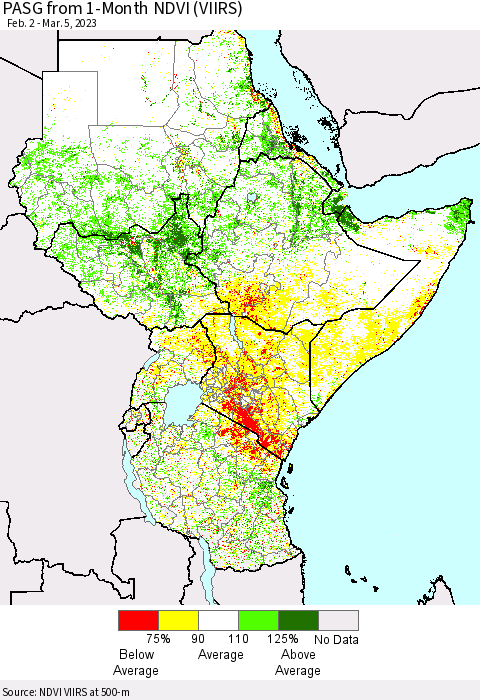 Eastern Africa PASG from 1-Month NDVI (VIIRS) Thematic Map For 2/26/2023 - 3/5/2023
