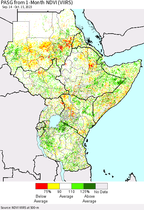 Eastern Africa PASG from 1-Month NDVI (VIIRS) Thematic Map For 10/8/2023 - 10/15/2023