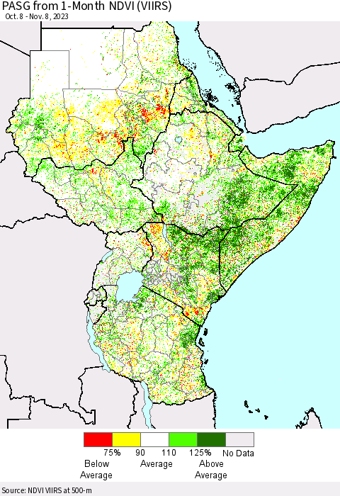 Eastern Africa PASG from 1-Month NDVI (VIIRS) Thematic Map For 11/1/2023 - 11/8/2023