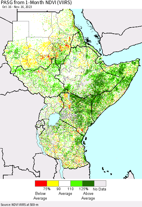 Eastern Africa PASG from 1-Month NDVI (VIIRS) Thematic Map For 11/9/2023 - 11/16/2023