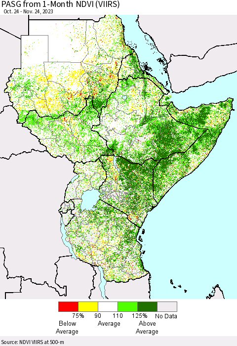 Eastern Africa PASG from 1-Month NDVI (VIIRS) Thematic Map For 11/17/2023 - 11/24/2023