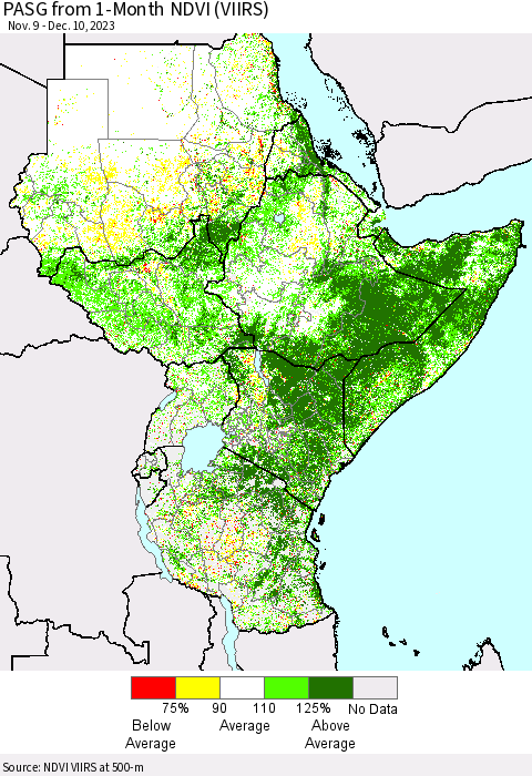 Eastern Africa PASG from 1-Month NDVI (VIIRS) Thematic Map For 12/3/2023 - 12/10/2023