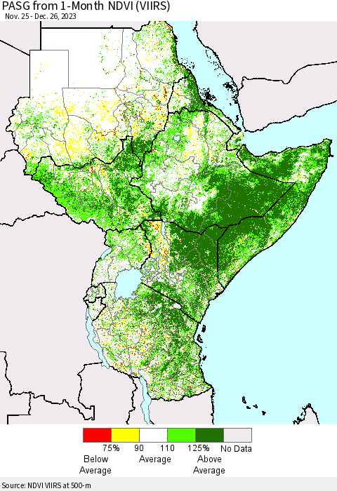 Eastern Africa PASG from 1-Month NDVI (VIIRS) Thematic Map For 12/19/2023 - 12/26/2023
