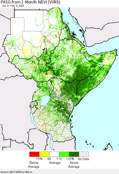 Eastern Africa PASG from 1-Month NDVI (VIIRS) Thematic Map For 2/2/2024 - 2/9/2024