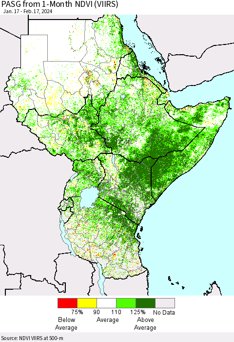 Eastern Africa PASG from 1-Month NDVI (VIIRS) Thematic Map For 2/10/2024 - 2/17/2024