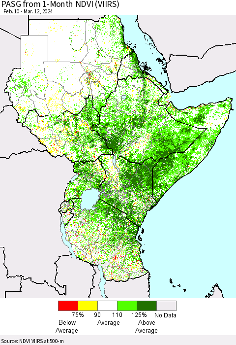 Eastern Africa PASG from 1-Month NDVI (VIIRS) Thematic Map For 3/5/2024 - 3/12/2024