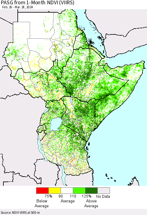Eastern Africa PASG from 1-Month NDVI (VIIRS) Thematic Map For 3/21/2024 - 3/28/2024