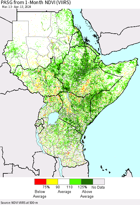 Eastern Africa PASG from 1-Month NDVI (VIIRS) Thematic Map For 4/6/2024 - 4/13/2024