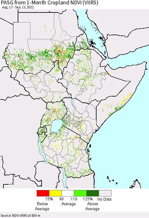 Eastern Africa PASG from 1-Month Cropland NDVI (VIIRS) Thematic Map For 9/6/2022 - 9/13/2022