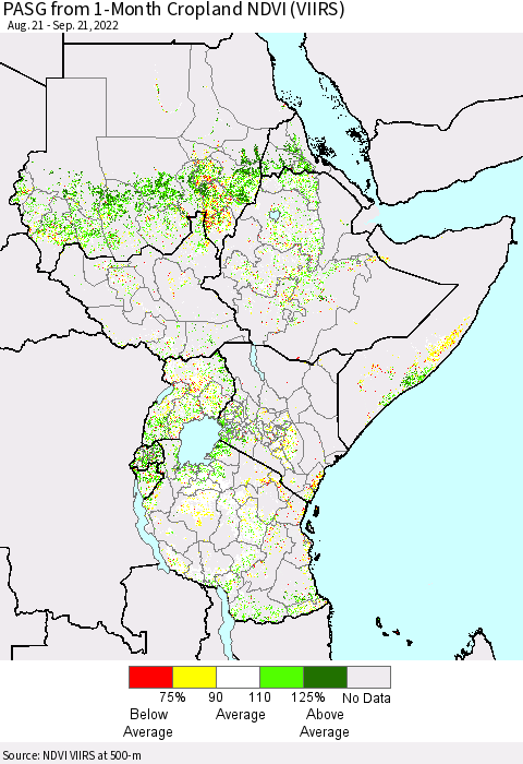 Eastern Africa PASG from 1-Month Cropland NDVI (VIIRS) Thematic Map For 9/14/2022 - 9/21/2022