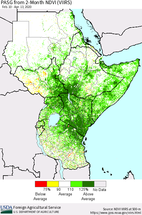 Eastern Africa PASG from 2-Month NDVI (VIIRS) Thematic Map For 4/11/2020 - 4/20/2020