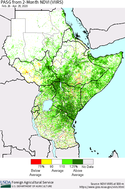 Eastern Africa PASG from 2-Month NDVI (VIIRS) Thematic Map For 4/21/2020 - 4/30/2020