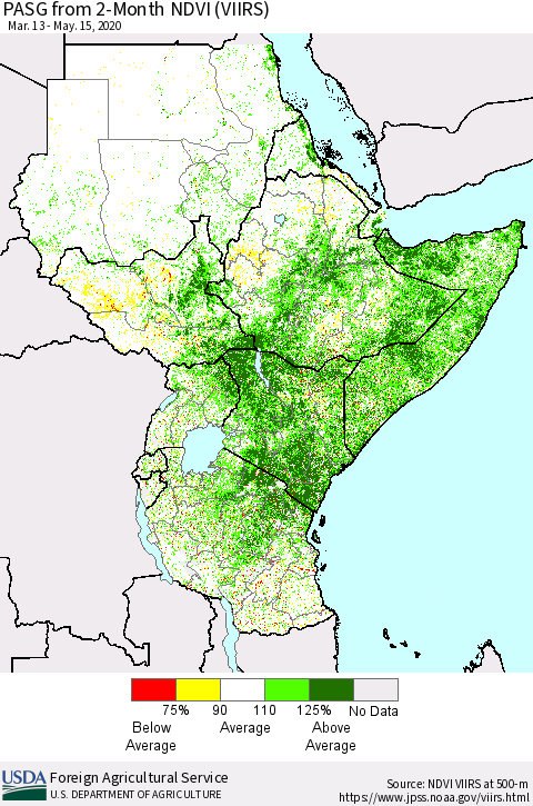 Eastern Africa PASG from 2-Month NDVI (VIIRS) Thematic Map For 5/11/2020 - 5/20/2020