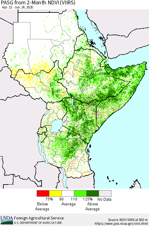 Eastern Africa PASG from 2-Month NDVI (VIIRS) Thematic Map For 6/21/2020 - 6/30/2020