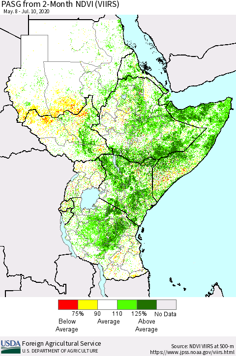Eastern Africa PASG from 2-Month NDVI (VIIRS) Thematic Map For 7/1/2020 - 7/10/2020
