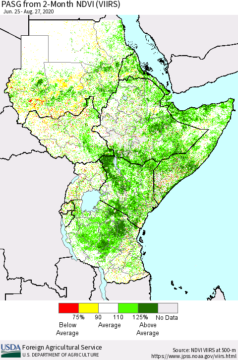 Eastern Africa PASG from 2-Month NDVI (VIIRS) Thematic Map For 8/21/2020 - 8/31/2020