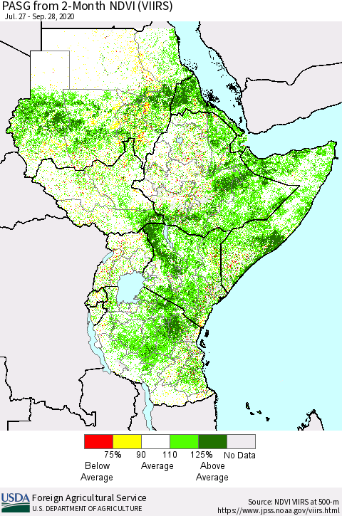 Eastern Africa PASG from 2-Month NDVI (VIIRS) Thematic Map For 9/21/2020 - 9/30/2020