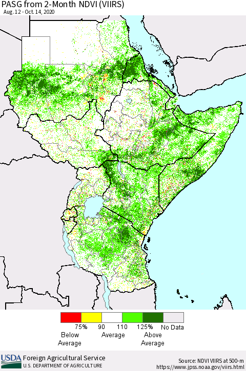 Eastern Africa PASG from 2-Month NDVI (VIIRS) Thematic Map For 10/11/2020 - 10/20/2020