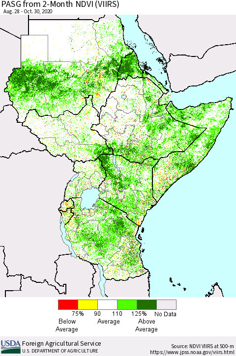 Eastern Africa PASG from 2-Month NDVI (VIIRS) Thematic Map For 10/21/2020 - 10/31/2020