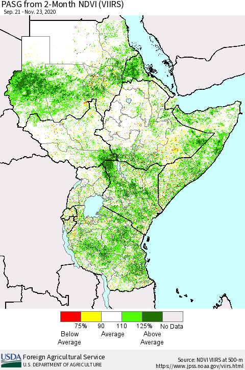 Eastern Africa PASG from 2-Month NDVI (VIIRS) Thematic Map For 11/21/2020 - 11/30/2020
