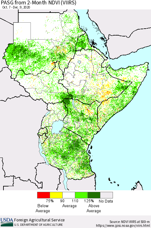 Eastern Africa PASG from 2-Month NDVI (VIIRS) Thematic Map For 12/1/2020 - 12/10/2020