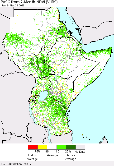 Eastern Africa PASG from 2-Month NDVI (VIIRS) Thematic Map For 3/6/2021 - 3/13/2021