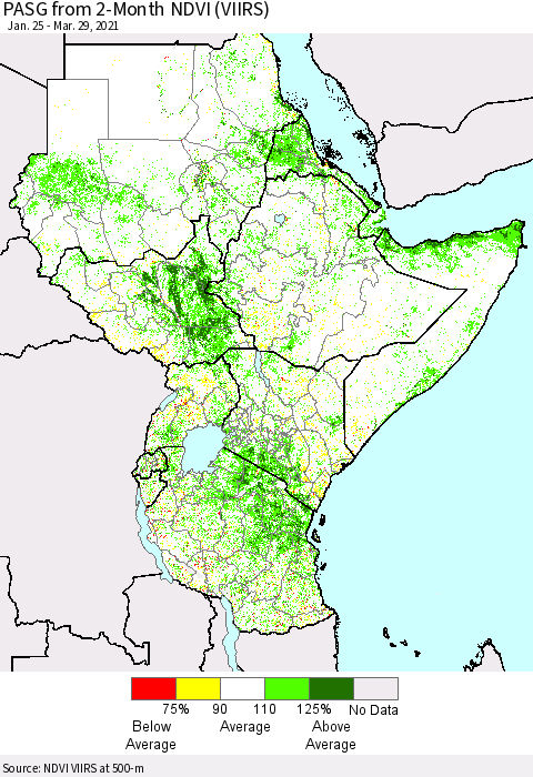 Eastern Africa PASG from 2-Month NDVI (VIIRS) Thematic Map For 3/22/2021 - 3/29/2021